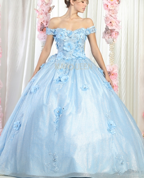 Dresses & Skirts - Red or blue Off shoulder floral beaded lace up back quiecenara  ball gown